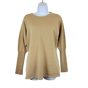 Andrea Jovine 100% Wool Sweater Tan Long Sleeve Crewneck Size L Minimalist